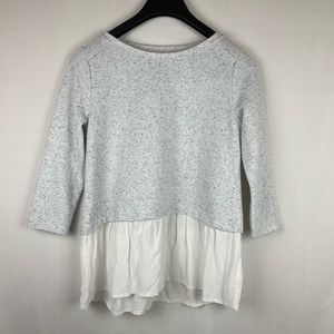 Loft gray knitted ruffle hem pullover sweat top Small